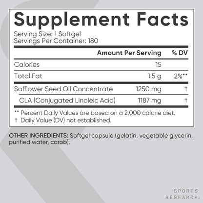 CLA - 1250Mg with Active Conjugated Linoleic Acid for Men and Women | Non-Gmo, Soy & Gluten Free - 95% (180 Softgels)