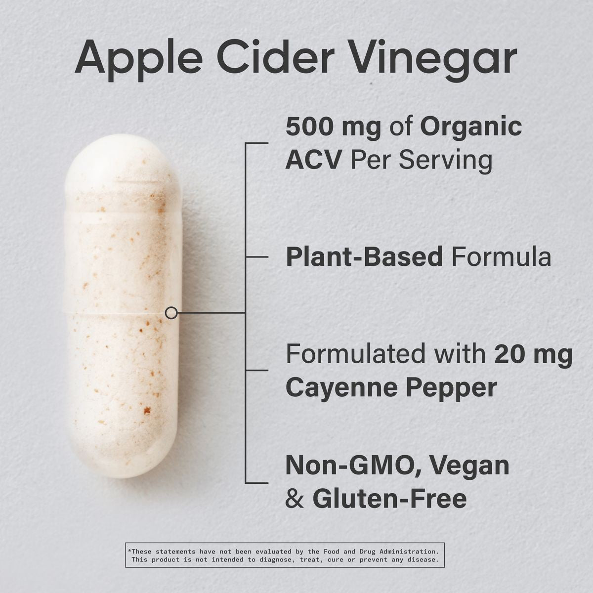 Apple Cider Vinegar 500Mg + Organic Cayenne Pepper ACV Supplement Non-Gmo 120 Ct