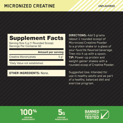 Optimum Nutrition Creatine Monohydrate Powder, Unflavored, 1.32 LB