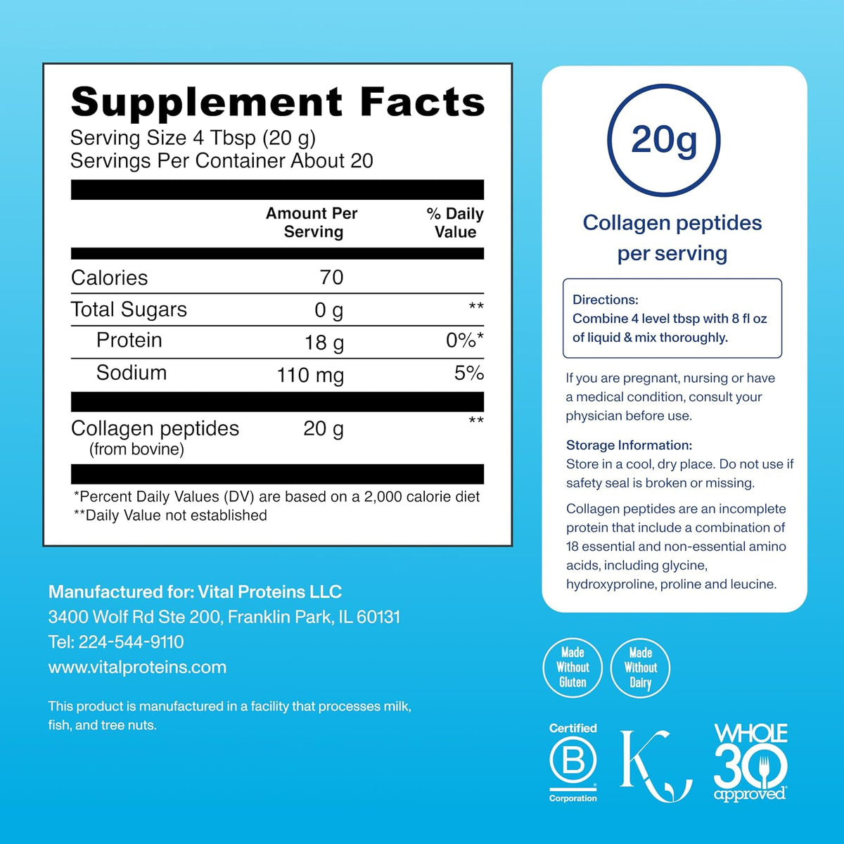 Vital Proteins Collagen Peptides en Polvo, Sin Sabor, 9.33 oz