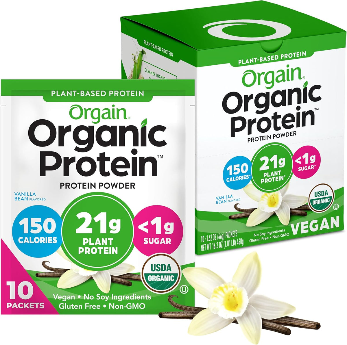 Orgain Organic Vegan 21g Protein Powder, Vanilla Bean, 2.03 lb