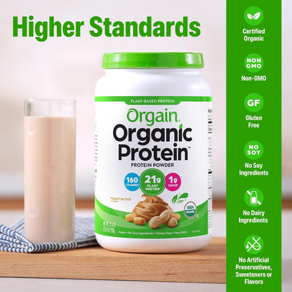 Orgain Organic Vegan 21g Protein Powder, Vanilla Bean, 2.03 lb
