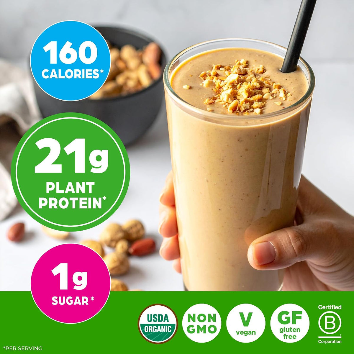 Orgain Organic Vegan 21g Protein Powder, Vanilla Bean, 2.03 lb