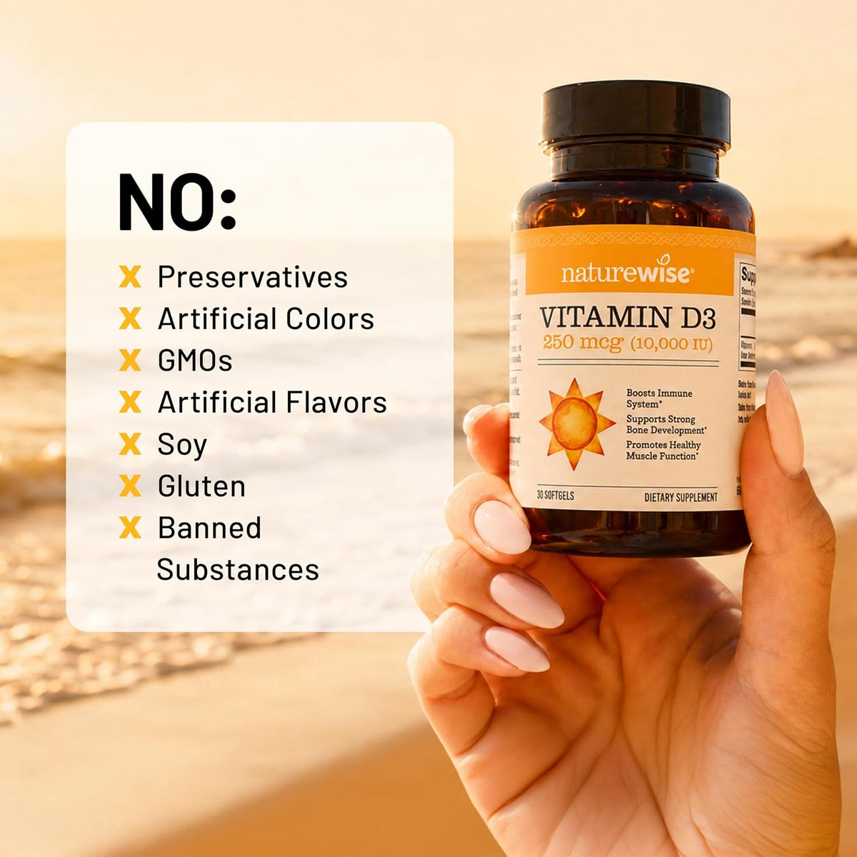 Suplemento NatureWise Vitamina D3 10000IU, Apoyo Inmune, 90 Mini Cápsulas Blandas