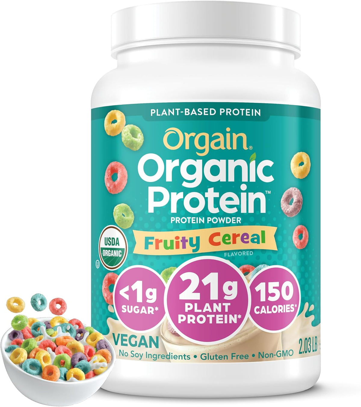 Orgain Organic Vegan 21g Protein Powder, Vanilla Bean, 2.03 lb