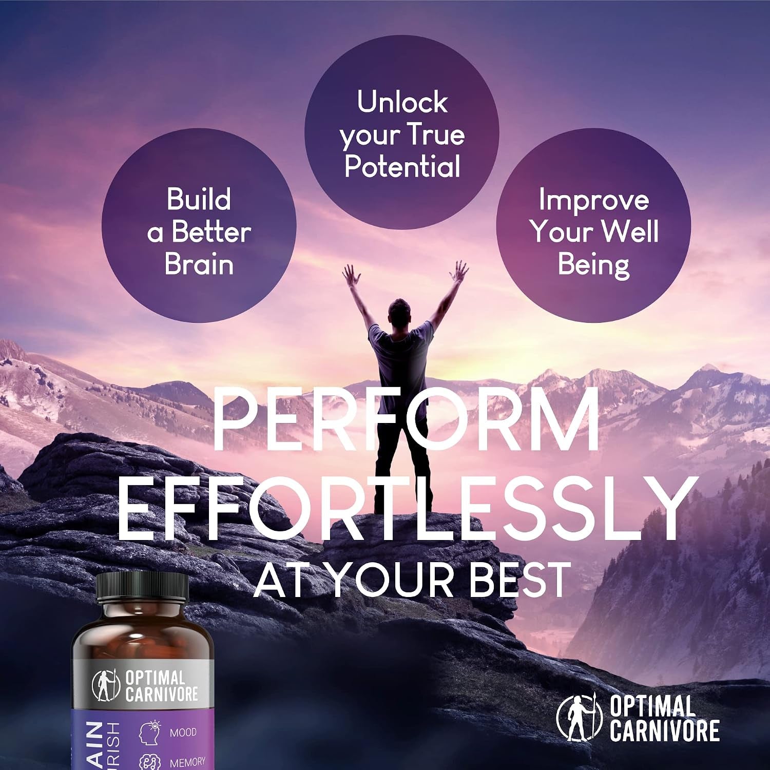 Lions Mane Mushroom Supplement & Beef Brain, Powerful Nootropics Brain Support Supplement, Brain Supplements for Memory and Focus, 180 Capsules
