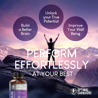 Lions Mane Mushroom Supplement & Beef Brain, Powerful Nootropics Brain Support Supplement, Brain Supplements for Memory and Focus, 180 Capsules