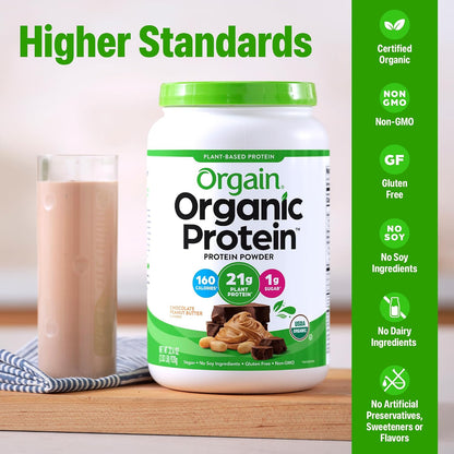 Orgain Organic Vegan 21g Protein Powder, Vanilla Bean, 2.03 lb