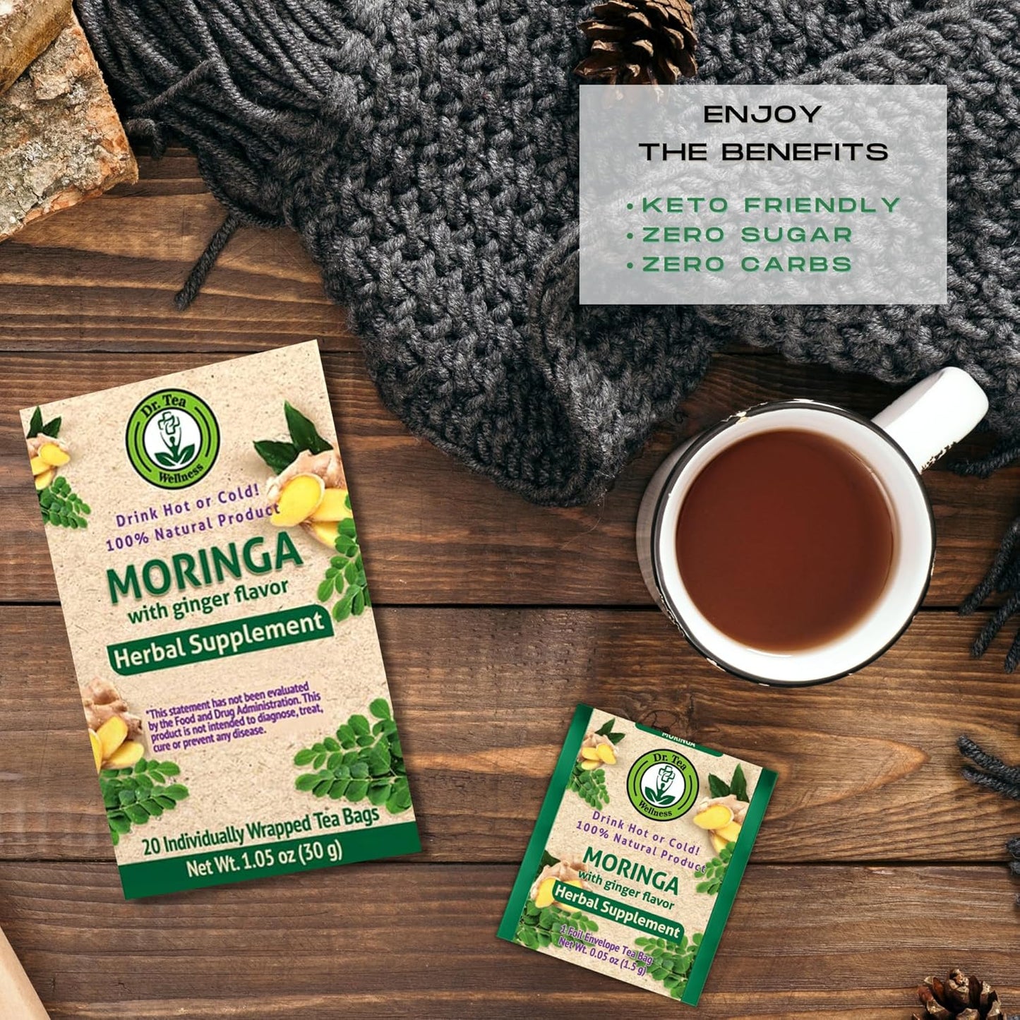 Wellness Moringa Herbal Tea with Ginger Flavor - 20 Tea Bags