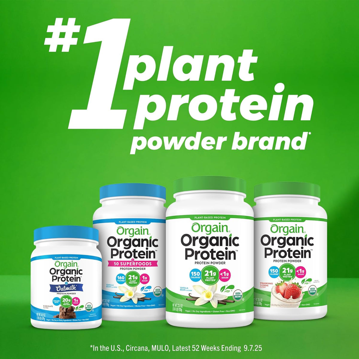 Orgain Organic Vegan 21g Protein Powder, Vanilla Bean, 2.03 lb