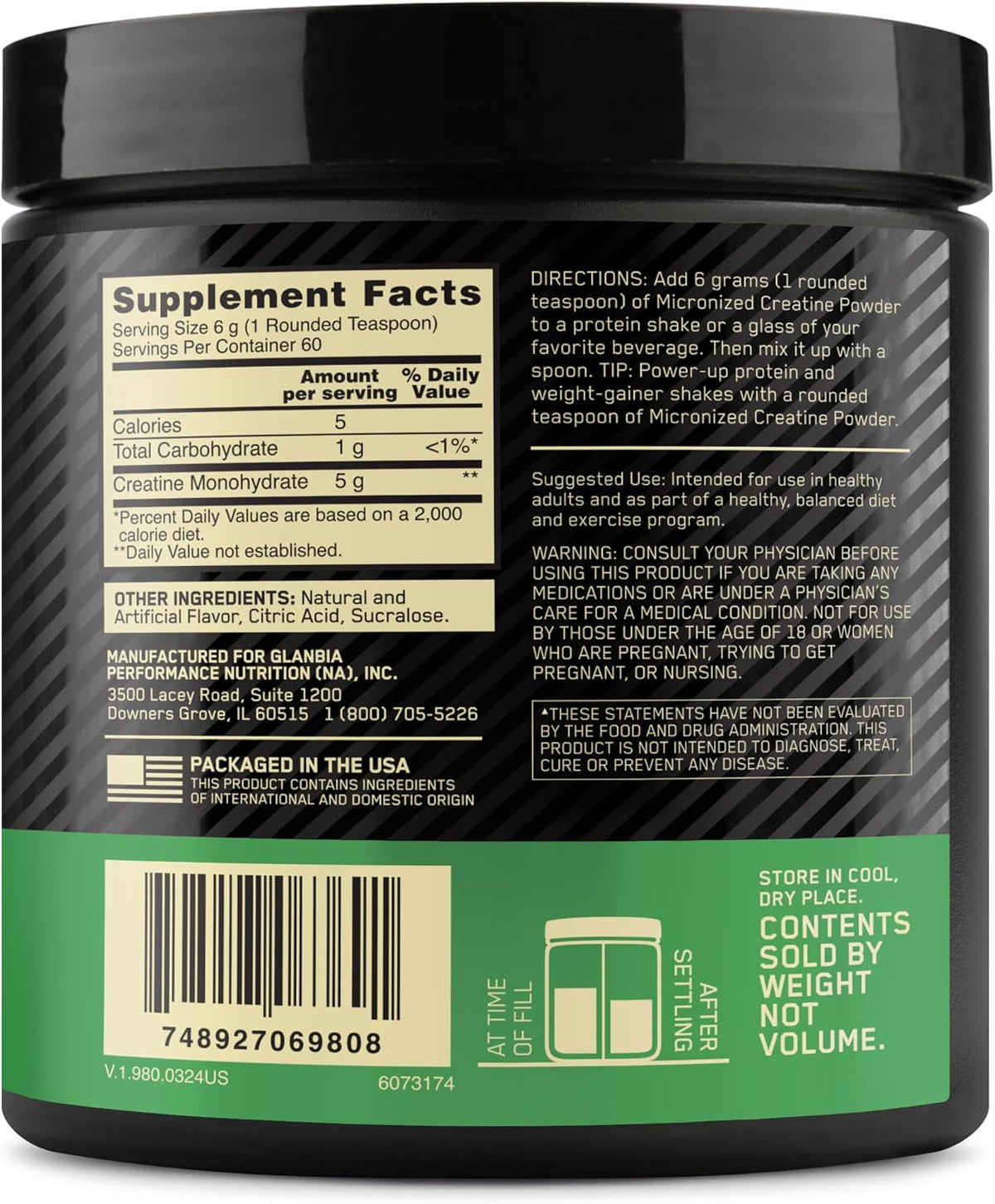 Optimum Nutrition Creatine Monohydrate Powder, Unflavored, 1.32 LB