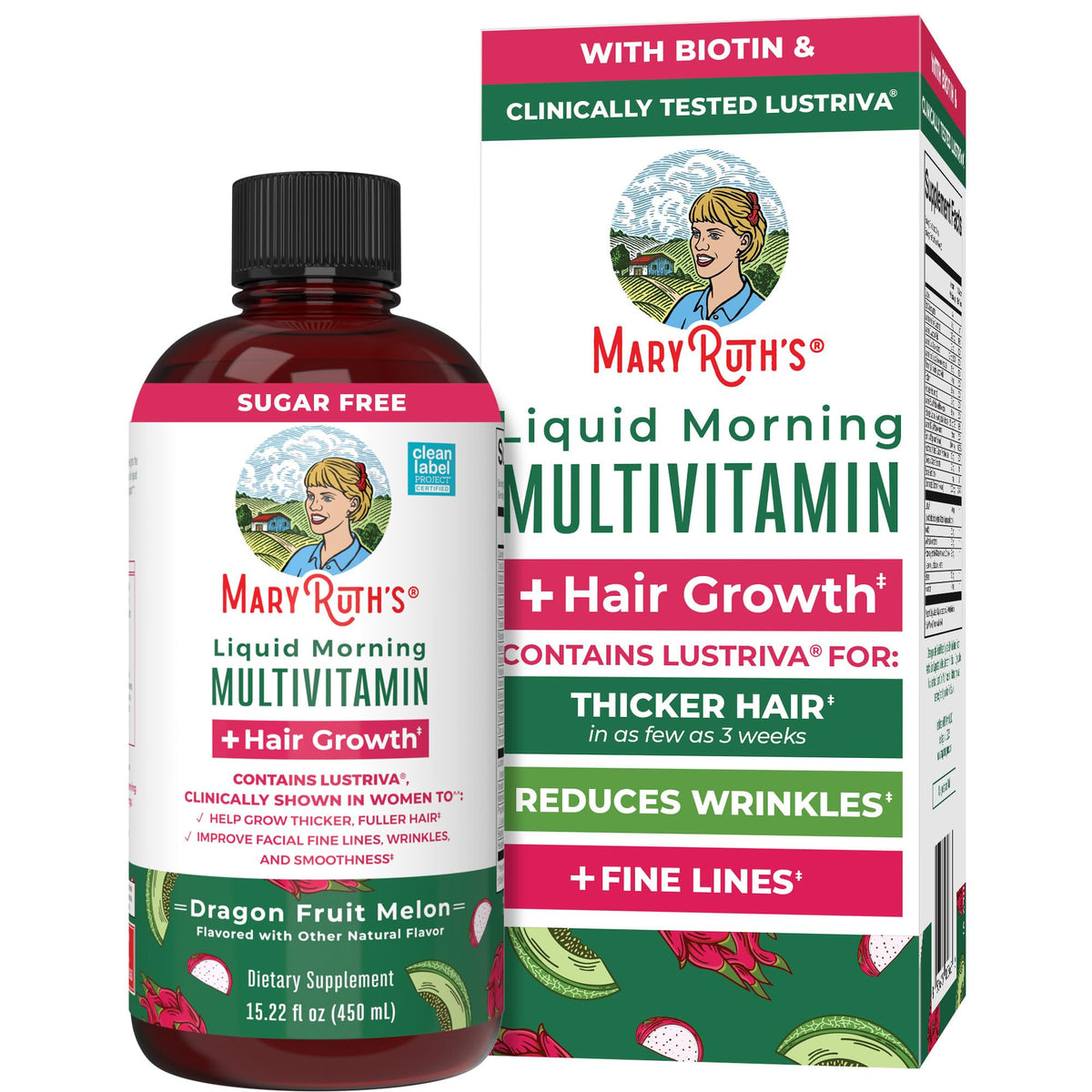 MARYRUTH'S Liquid Multivitamin + Hair Growth, Clinically Thicker Hair, 15oz