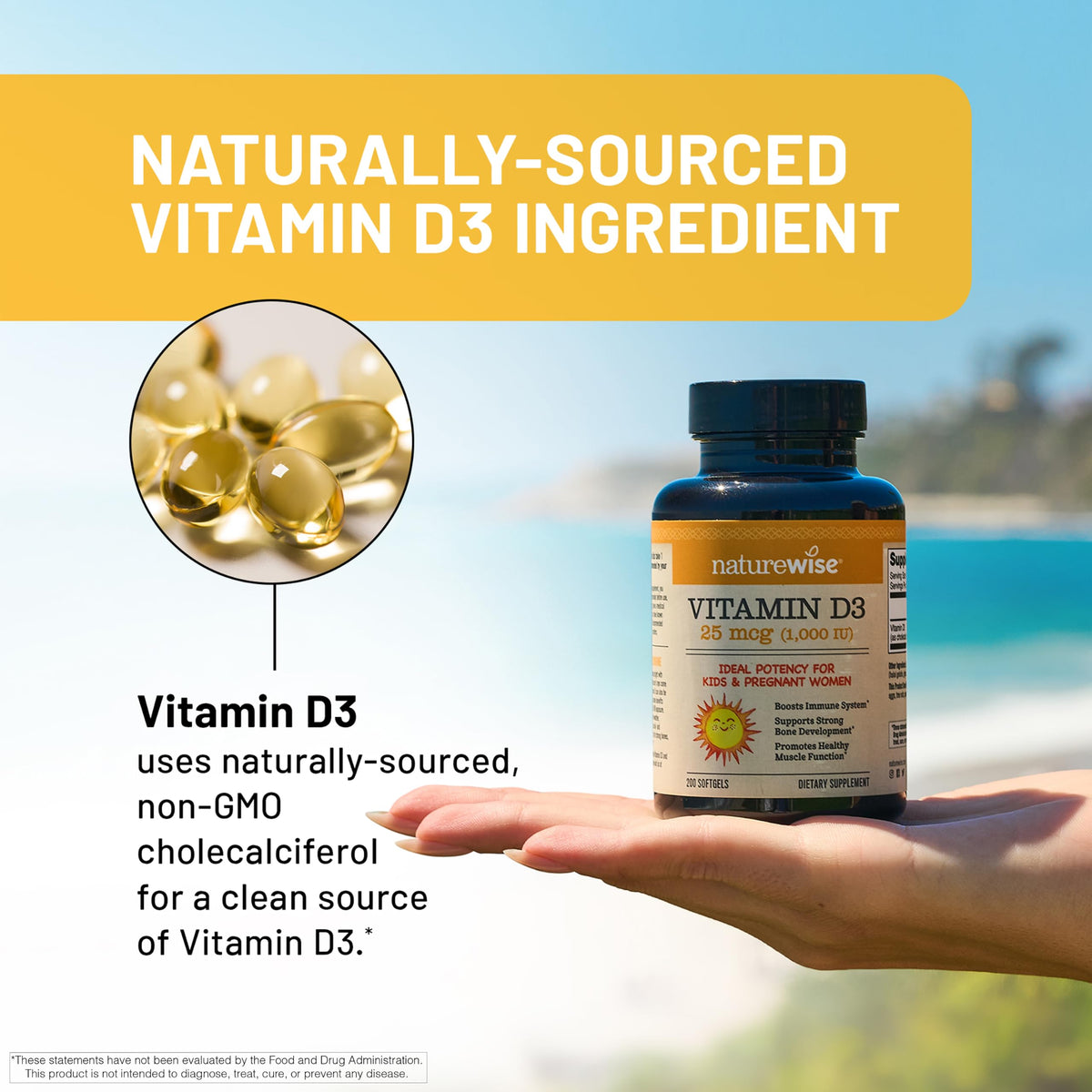 Suplemento NatureWise Vitamina D3 10000IU, Apoyo Inmune, 90 Mini Cápsulas Blandas