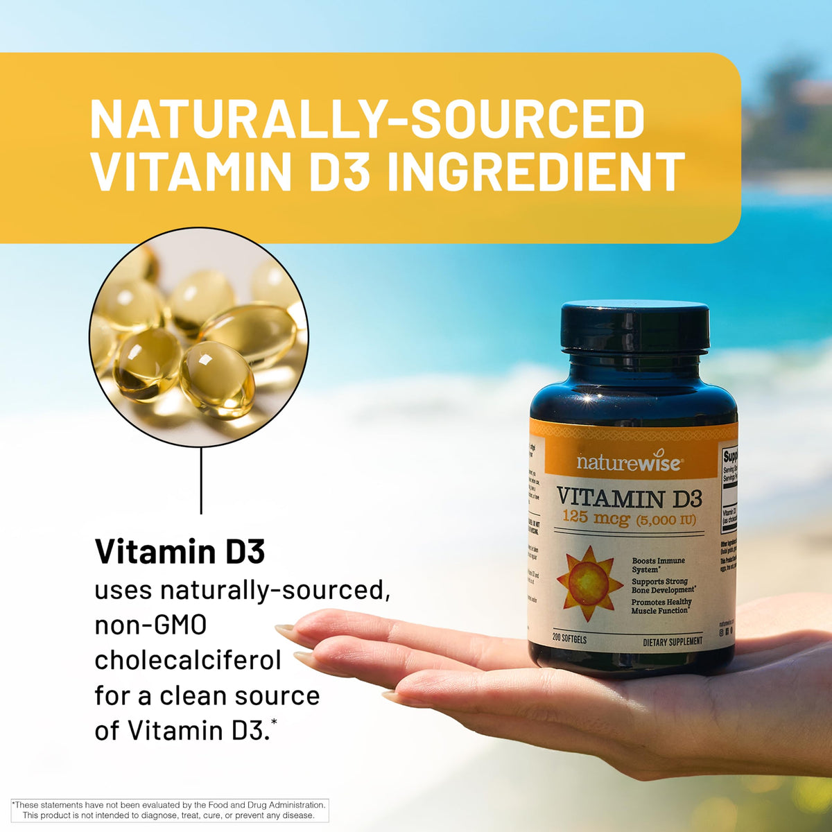 Suplemento NatureWise Vitamina D3 10000IU, Apoyo Inmune, 90 Mini Cápsulas Blandas