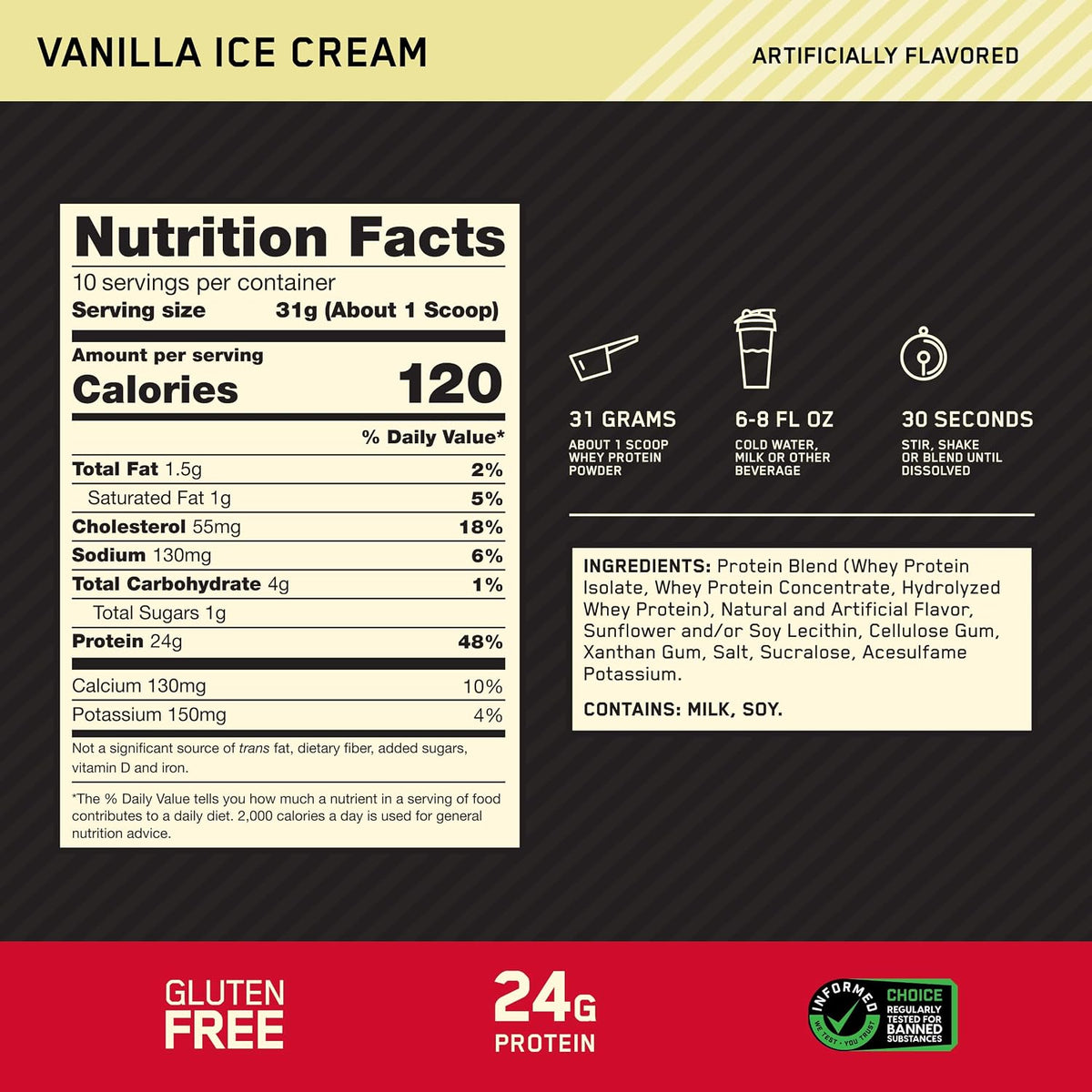 Optimum Nutrition Gold Standard Whey Protein Powder, Cookies & Cream, 2 LB