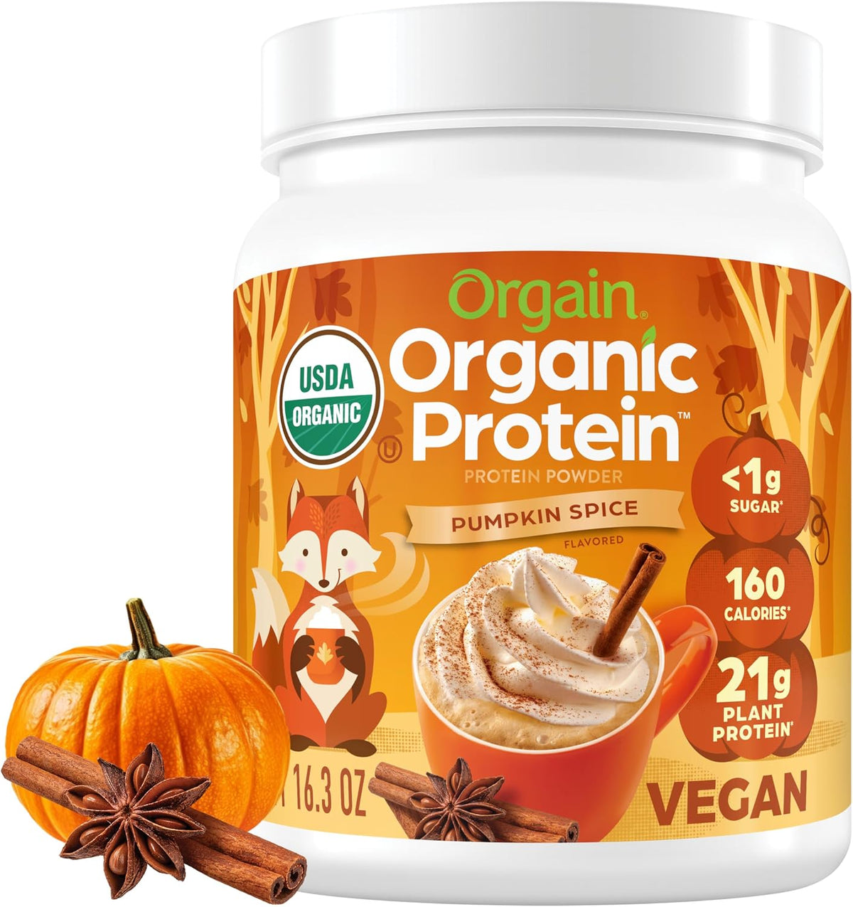Orgain Organic Vegan 21g Protein Powder, Vanilla Bean, 2.03 lb