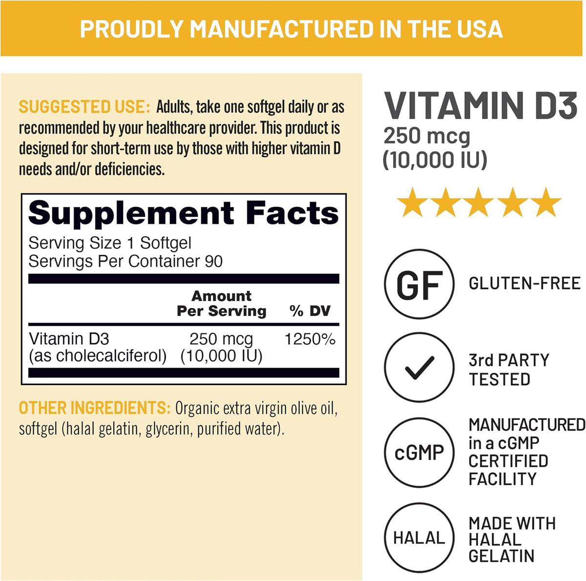 Suplemento NatureWise Vitamina D3 10000IU, Apoyo Inmune, 90 Mini Cápsulas Blandas