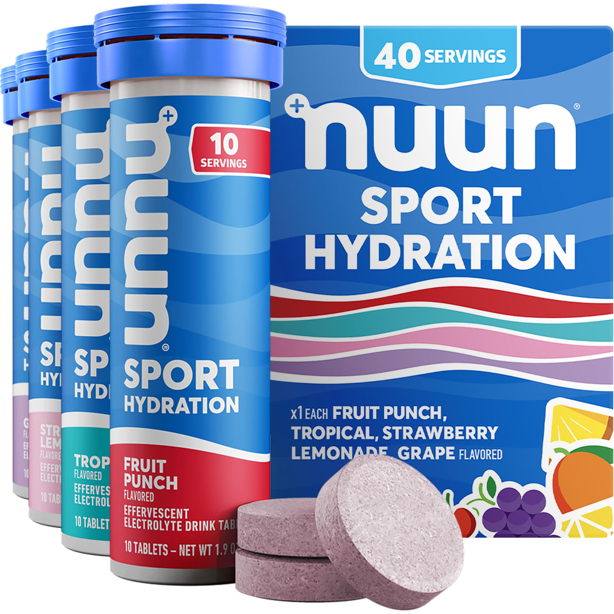 Nuun Sport Electrolyte Tablets Mixed Flavors, GF & Vegan, 4 Pack