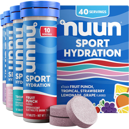 Nuun Sport Electrolyte Tablets Mixed Flavors, GF & Vegan, 4 Pack