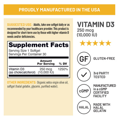 Suplemento NatureWise Vitamina D3 10000IU, Apoyo Inmune, 90 Mini Cápsulas Blandas