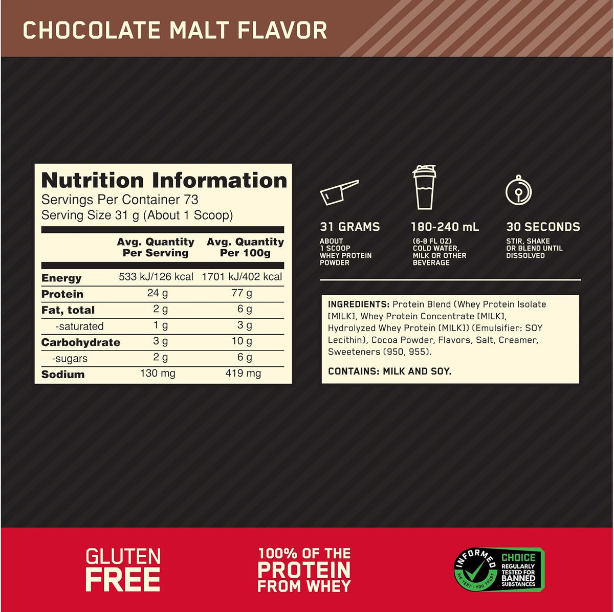 Optimum Nutrition Gold Standard Whey Protein Powder, Cookies & Cream, 2 LB