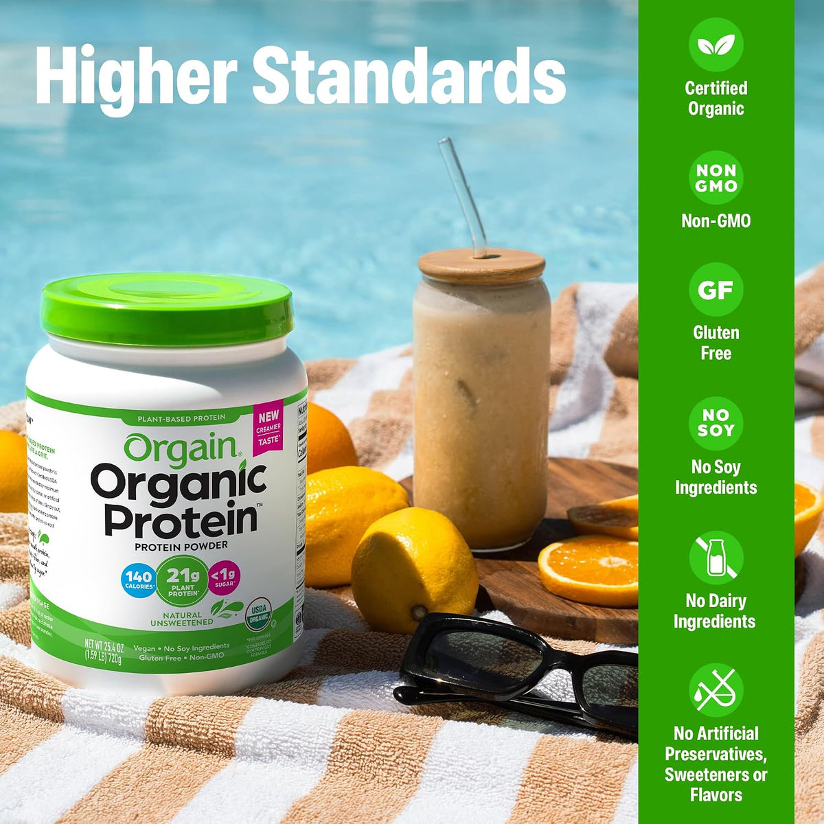 Orgain Organic Vegan 21g Protein Powder, Vanilla Bean, 2.03 lb