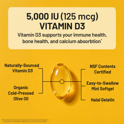 Suplemento NatureWise Vitamina D3 10000IU, Apoyo Inmune, 90 Mini Cápsulas Blandas