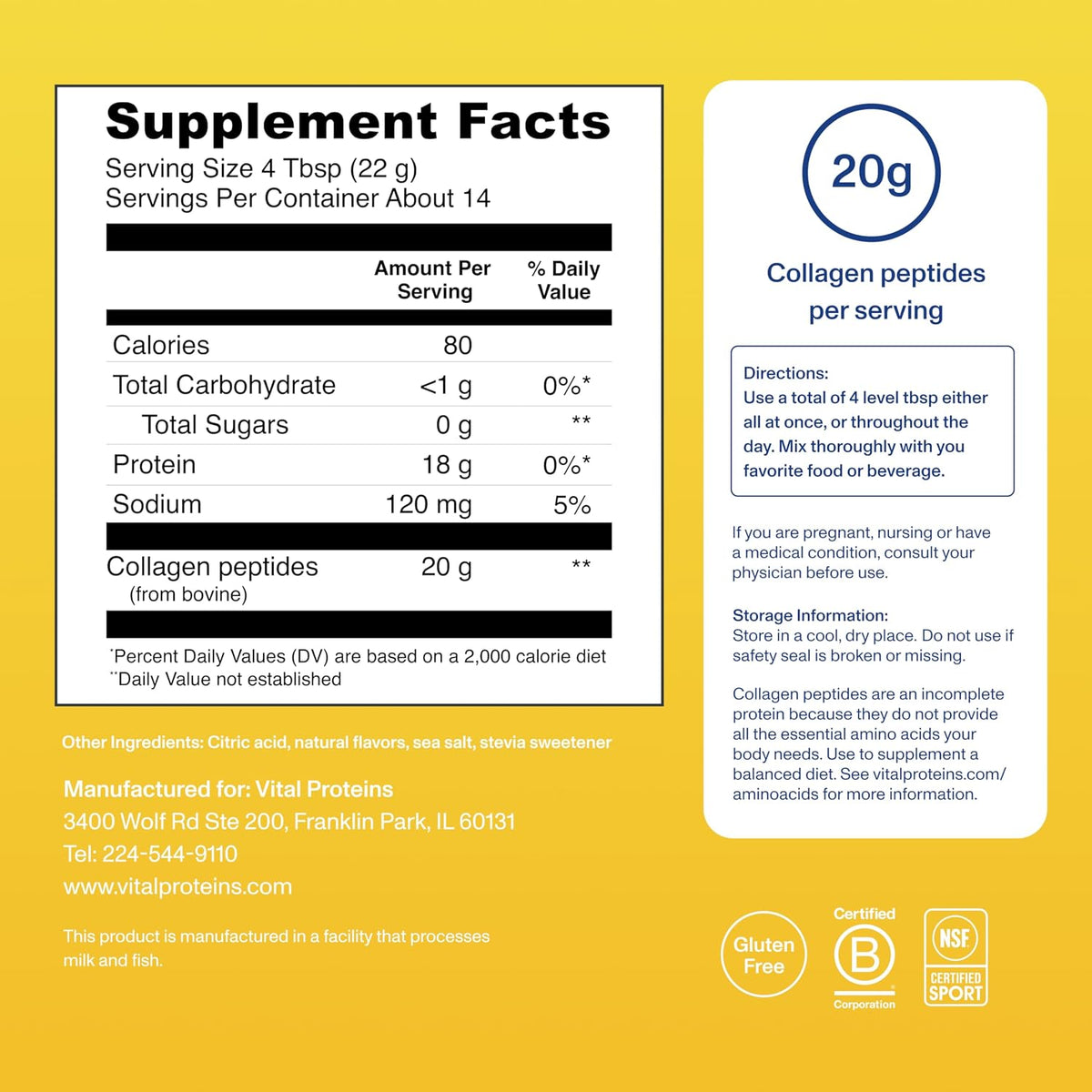 Vital Proteins Collagen Peptides en Polvo, Sin Sabor, 9.33 oz