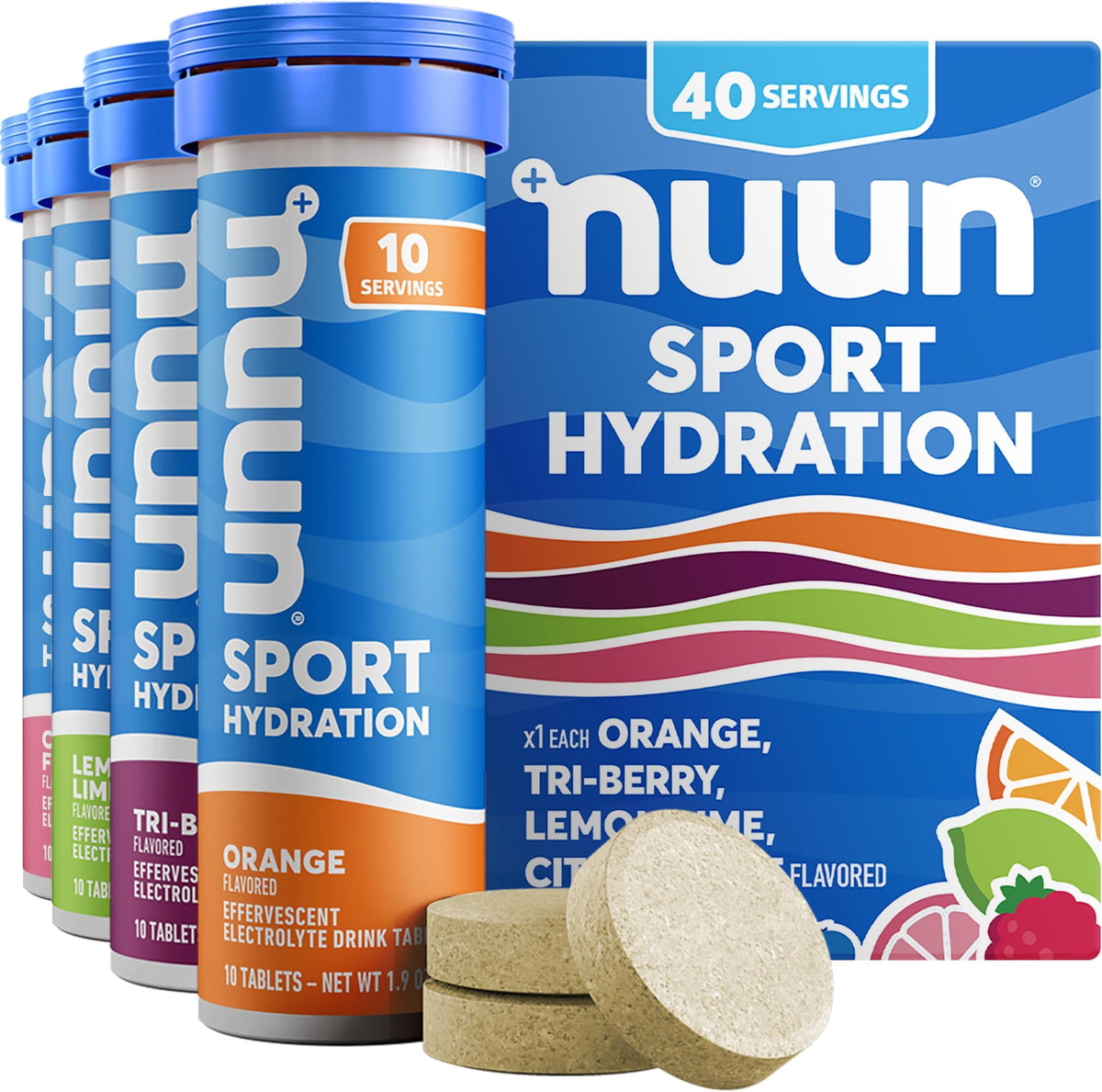 Nuun Sport Electrolyte Tablets Mixed Flavors, GF & Vegan, 4 Pack