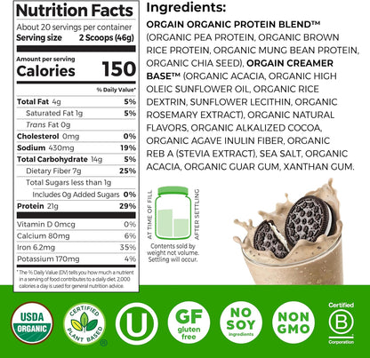 Orgain Organic Vegan 21g Protein Powder, Vanilla Bean, 2.03 lb