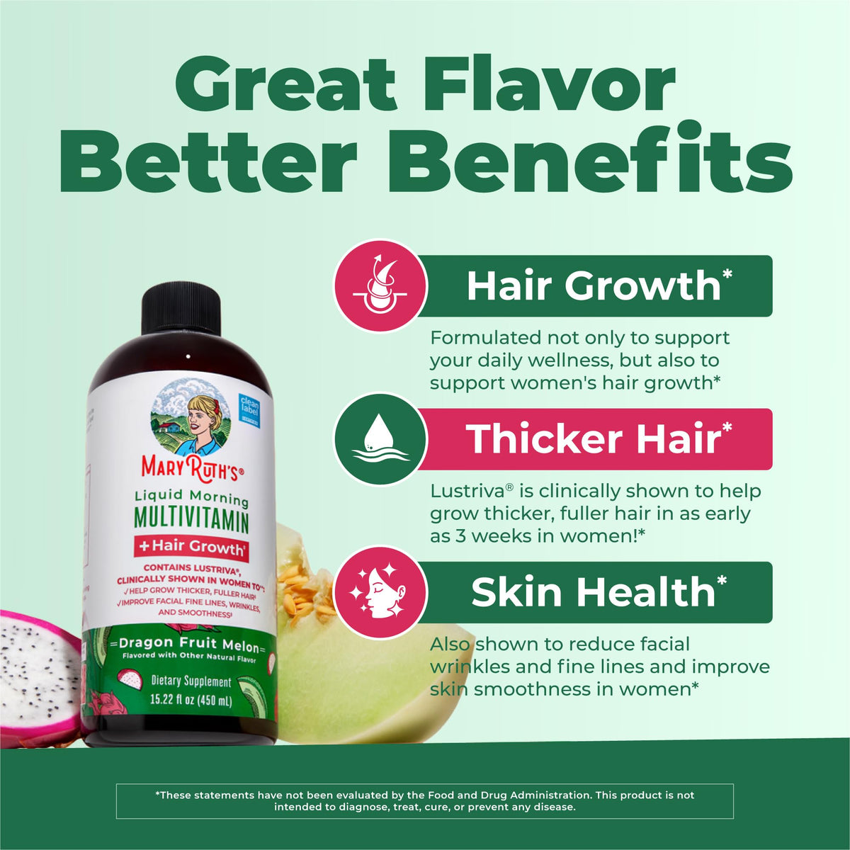 MARYRUTH'S Liquid Multivitamin + Hair Growth, Clinically Thicker Hair, 15oz