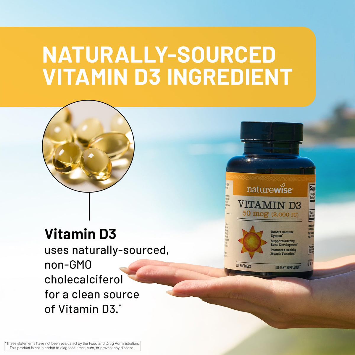 Suplemento NatureWise Vitamina D3 10000IU, Apoyo Inmune, 90 Mini Cápsulas Blandas