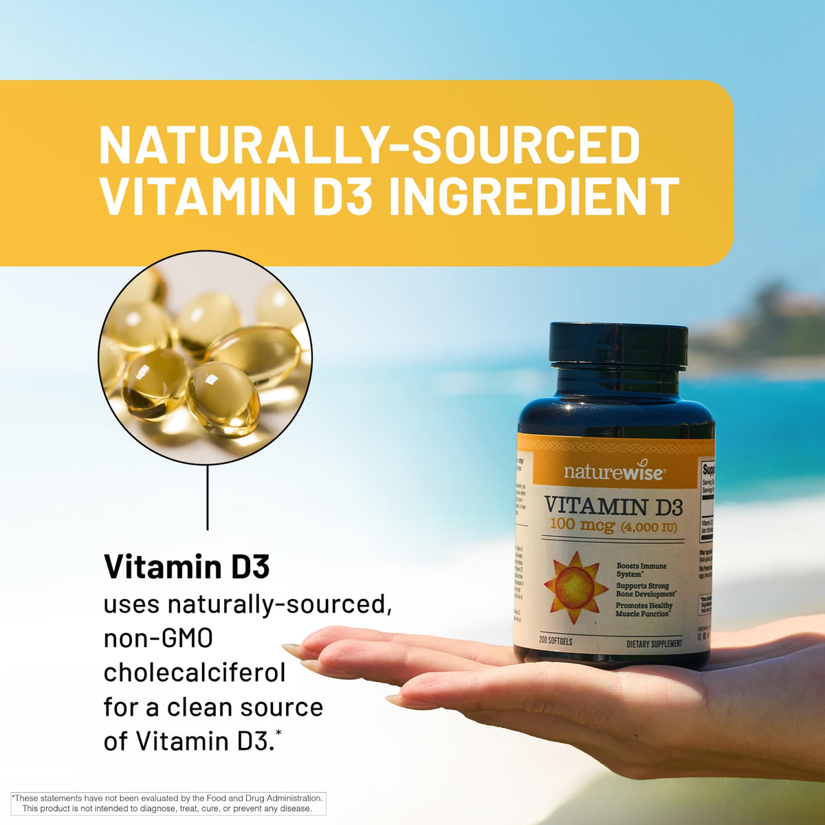 Suplemento NatureWise Vitamina D3 10000IU, Apoyo Inmune, 90 Mini Cápsulas Blandas