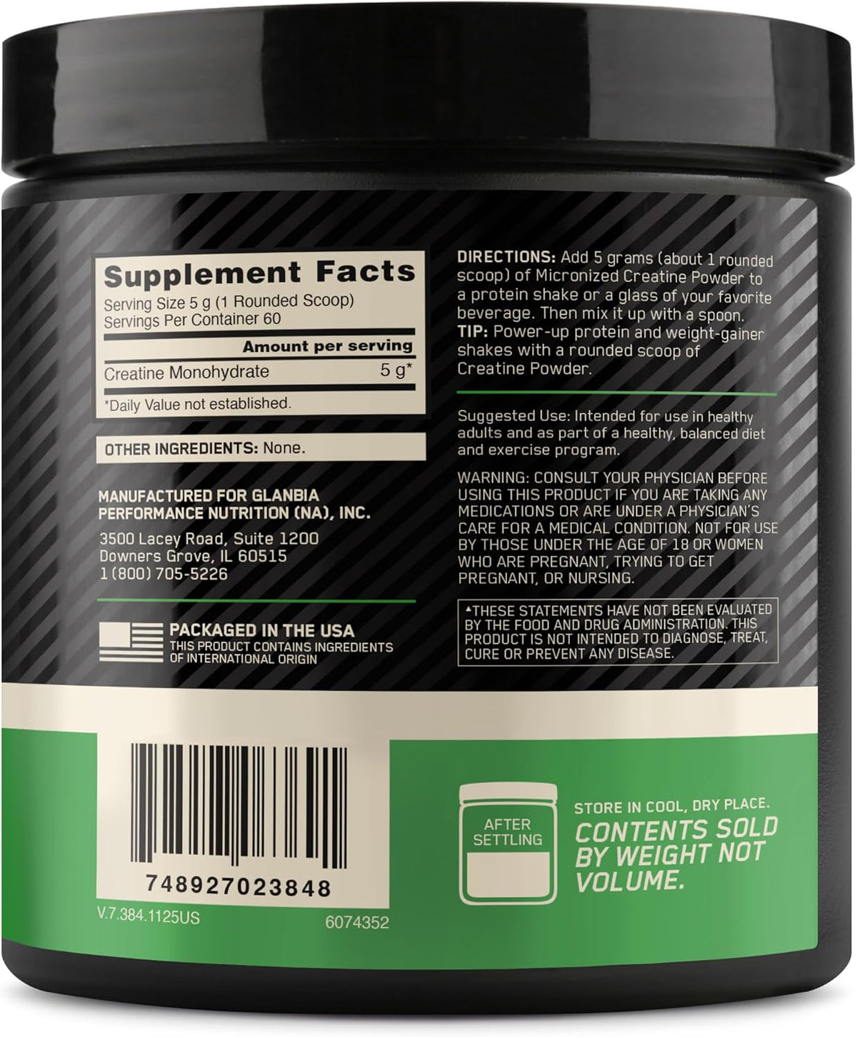 Optimum Nutrition Creatine Monohydrate Powder, Unflavored, 1.32 LB