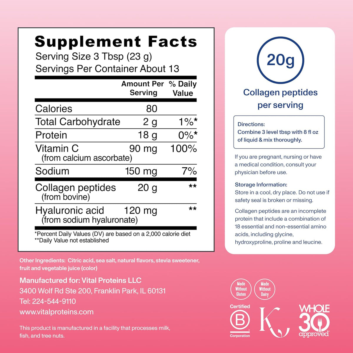 Vital Proteins Collagen Péptidos Avanzado, Fresa Limón, 10.5oz