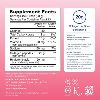 Vital Proteins Collagen Péptidos Avanzado, Fresa Limón, 10.5oz