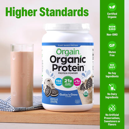 Orgain Organic Vegan 21g Protein Powder, Vanilla Bean, 2.03 lb