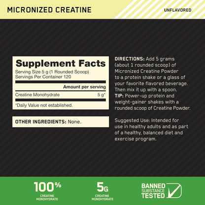 Optimum Nutrition Creatine Monohydrate Powder, Unflavored, 1.32 LB