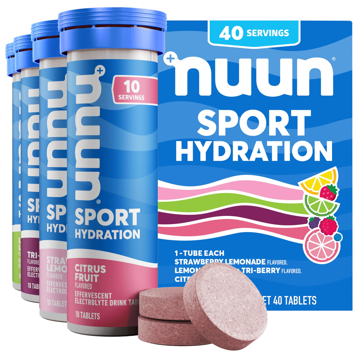 Nuun Sport Electrolyte Tablets Mixed Flavors, GF & Vegan, 4 Pack
