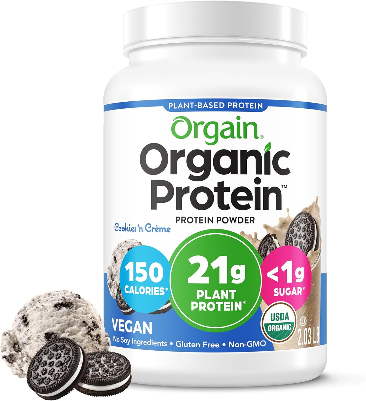 Orgain Organic Vegan 21g Protein Powder, Vanilla Bean, 2.03 lb