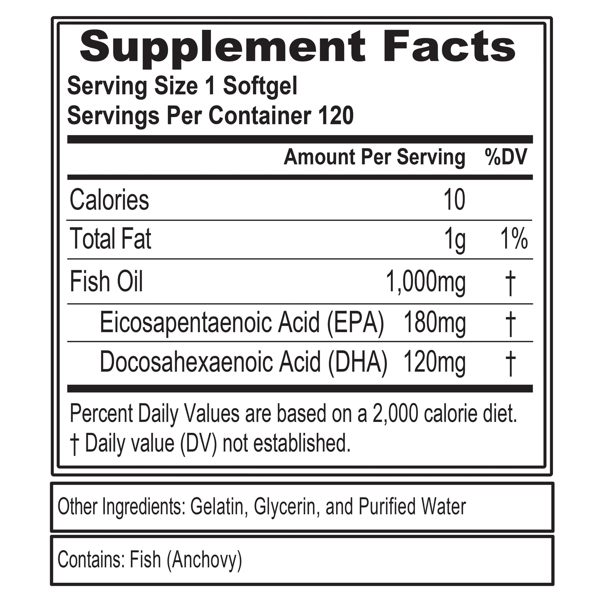 High Potency Fish Oil Pills 120Ct - EVL Nutrition Omega-3 Supplement 1000Mg with EPA/DHA Fatty Acids