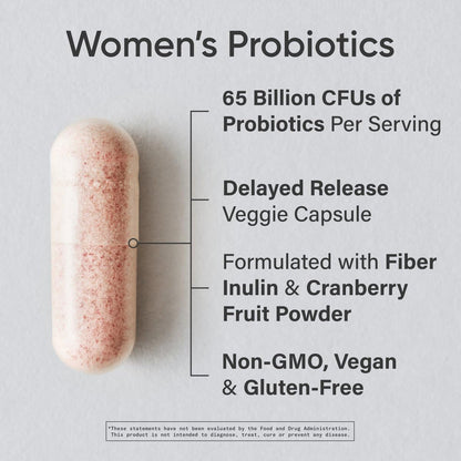 ® Women'S Probiotics 65 Billion CFU W/Prebiotics, 30 Count | Gut Health & Digestive Support, Probiotics for Women W/ Cranberry, Vegan Certified, Non-Gmo, Gluten-Free, 30 Servings