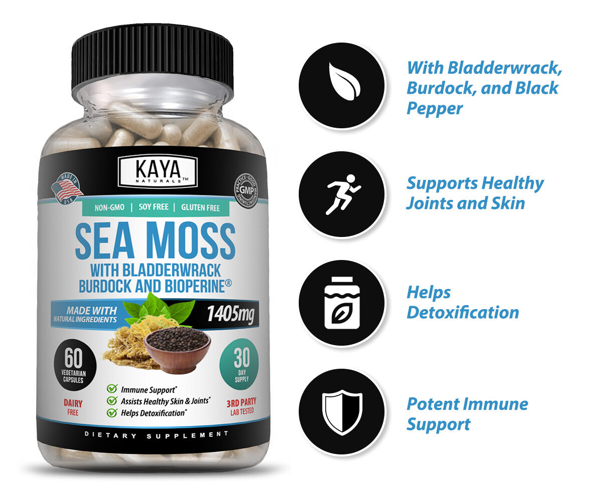 Irish Sea Moss 60Ct, Burdock Root, Bladderwrack Powder, Immune & Thyroid Care