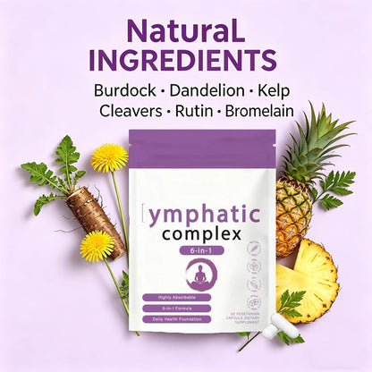 Lymphatic Complex 6-In-1 Capsules with Burdock, Dandelion & Kelp, Supports Digestion & Skin Vitality, Vegan, Non-Gmo, Gluten-Free, 90 Veggie Caps