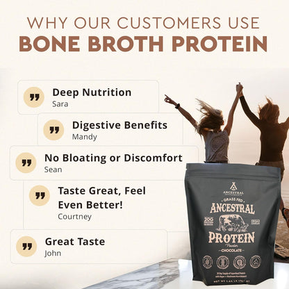 Grass Fed Protein Powder, Chocolate, Beef Bone Broth Based W/Beef Organs & Organic Mushrooms, Gut Health Support, High Protein Supplement, 20G Protein per Serving, 30 Day Supply