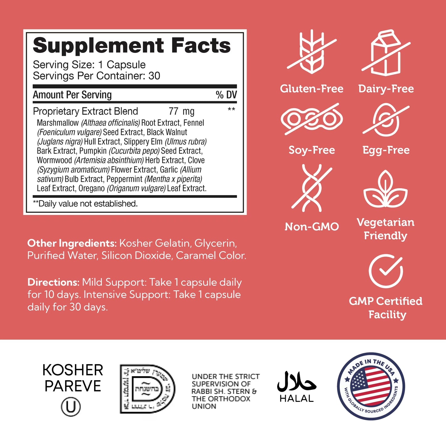 Paraguard Capsules, 30 Count, Gut Health Supplement & Digestive Support with Wormwood, Garlic, Pumpkin Seed, Clove