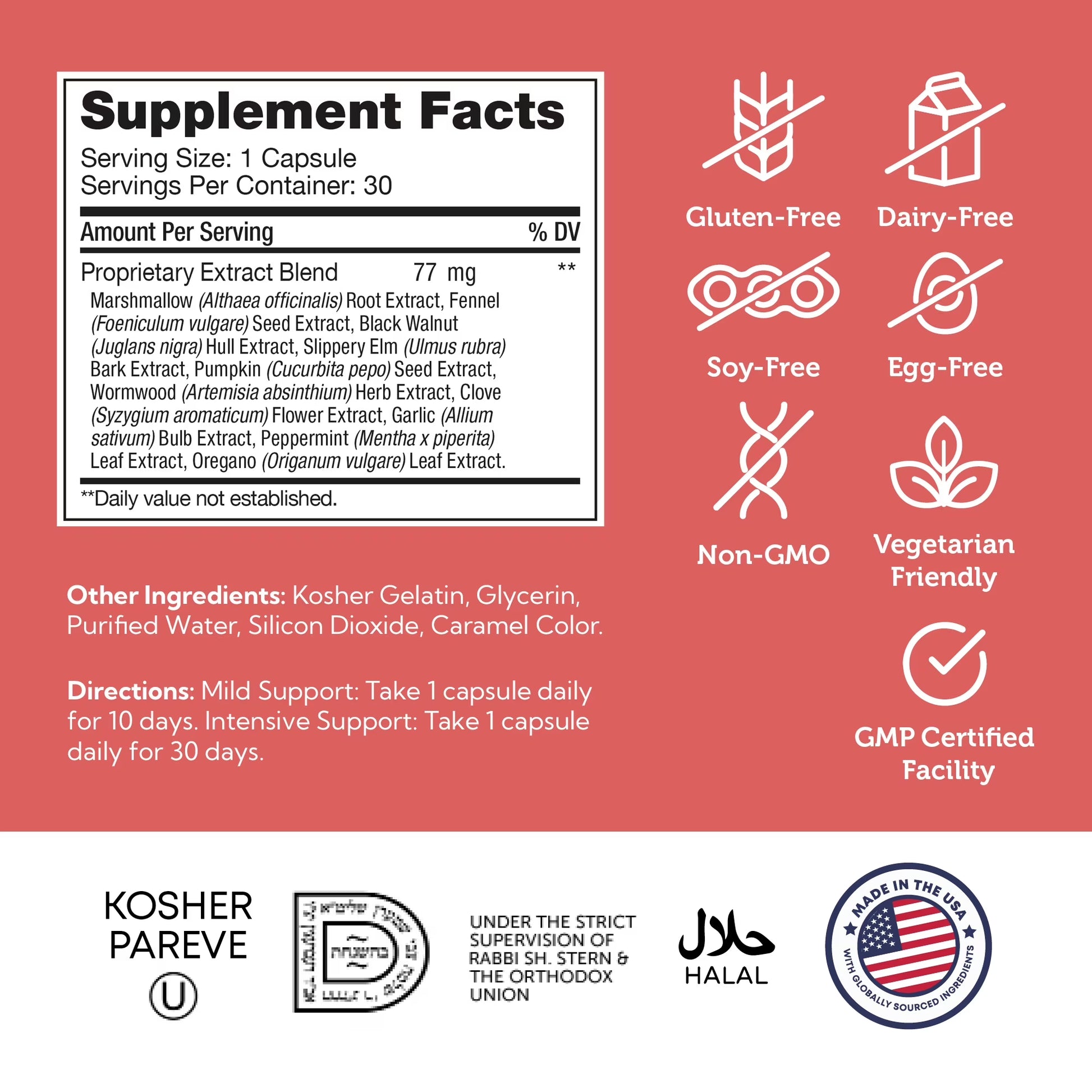 Paraguard Capsules, 30 Count, Gut Health Supplement & Digestive Support with Wormwood, Garlic, Pumpkin Seed, Clove