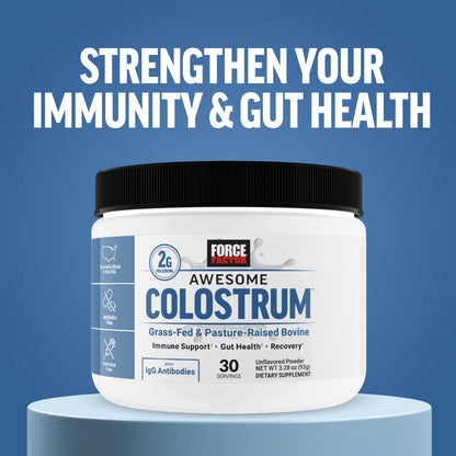 Awesome Colostrum, Bovine Colostrum Powder Supplement for Gut Health, Immune Support & Recovery, Grass Fed, Unflavored, 30 Servings