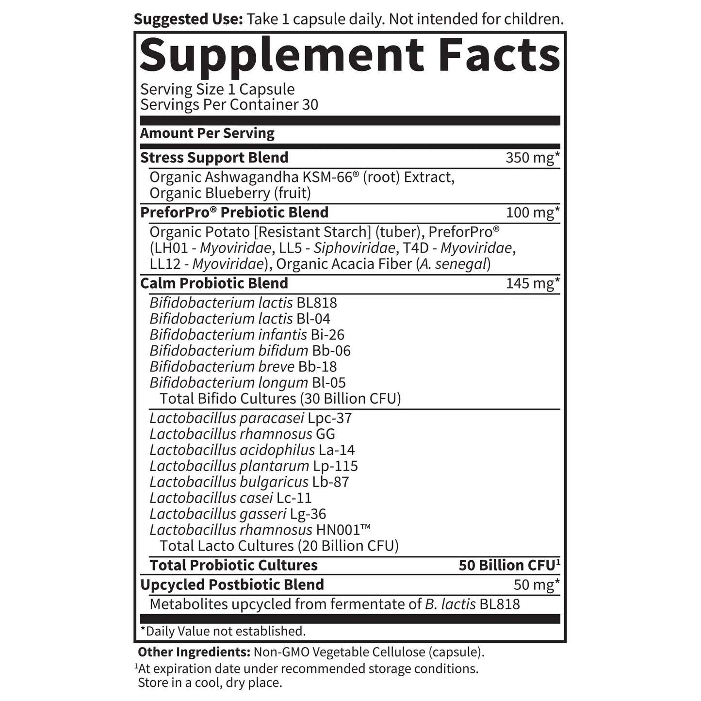 Dr Formulated Calm Daily 3-In-1 Complete Probiotics, Prebiotics & Postbiotics with Ashwagandha - PRE + PRO + POSTBIOTIC Supplement for Immune, Digestive & Mood Support - 30 Day Supply