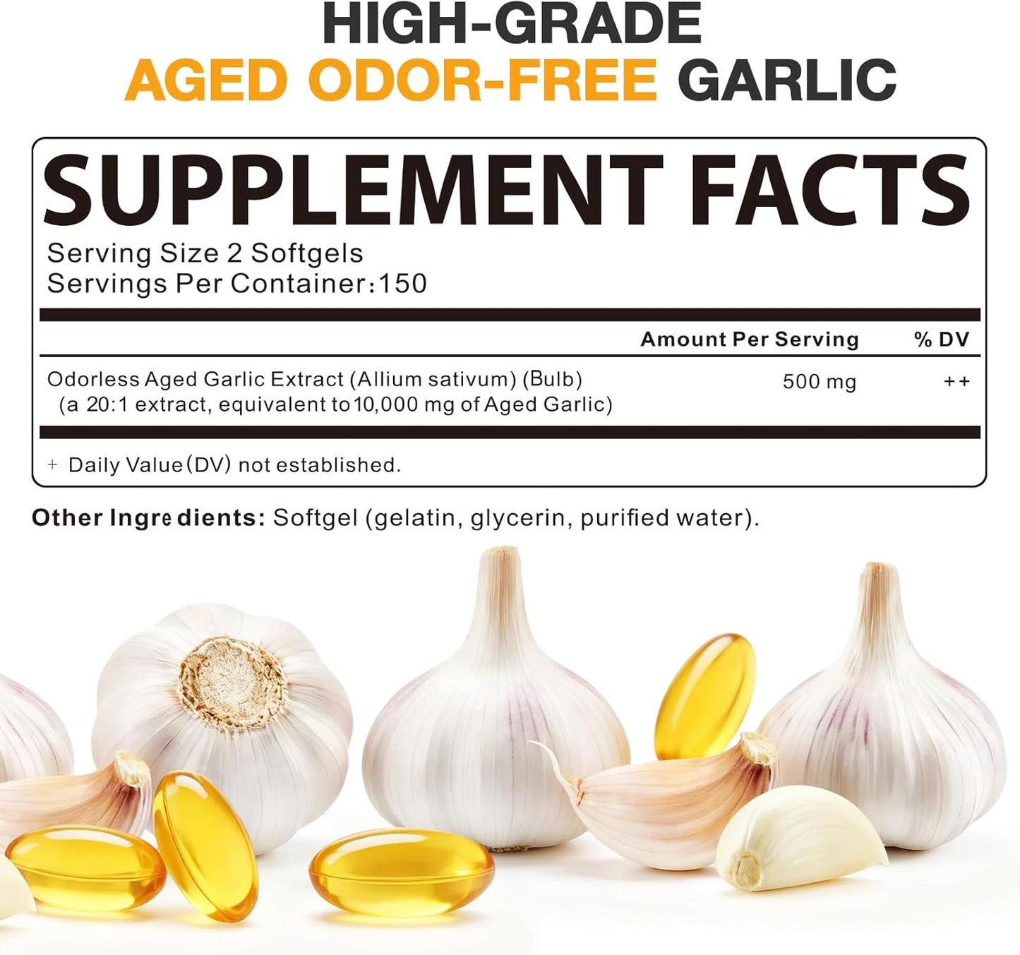 Aged Garlic Extract - 300 Count Aged Garlic Supplements for Daily Wellness & Cardiovascular Wellness Routines, Non-Gmo, All-Natural Softgels, Pure Antiox Wellness